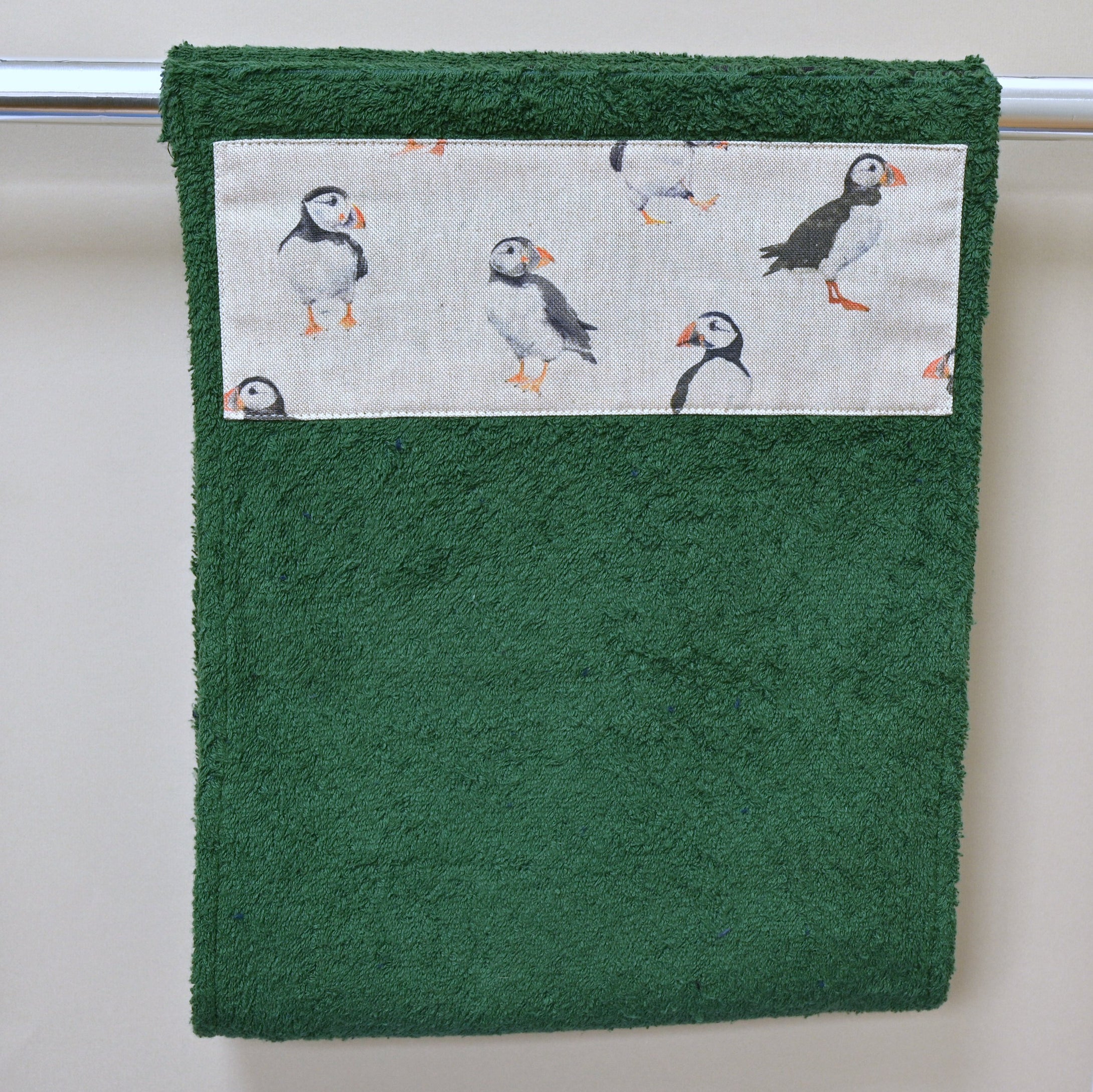 Hand Roller Towels, Puffins, Black, Navy Blue or Green Towel