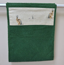 Load image into Gallery viewer, Hand Roller Towels, Hares, Green, Black or Navy Blue Towel

