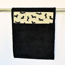 Load image into Gallery viewer, Hand Roller Towels, Black Dachshund, Black, Navy blue or Green Towel
