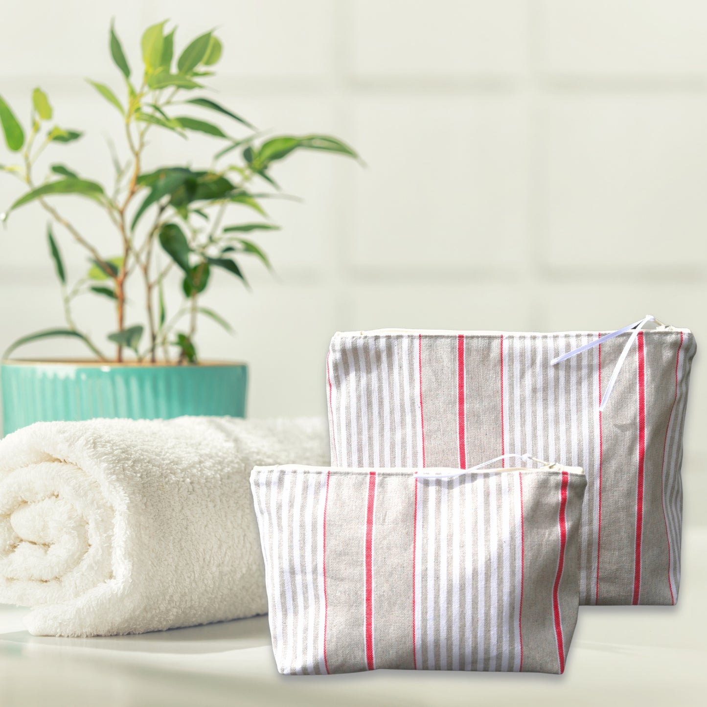 Cosmetic & Wash Bags - Red Stripes