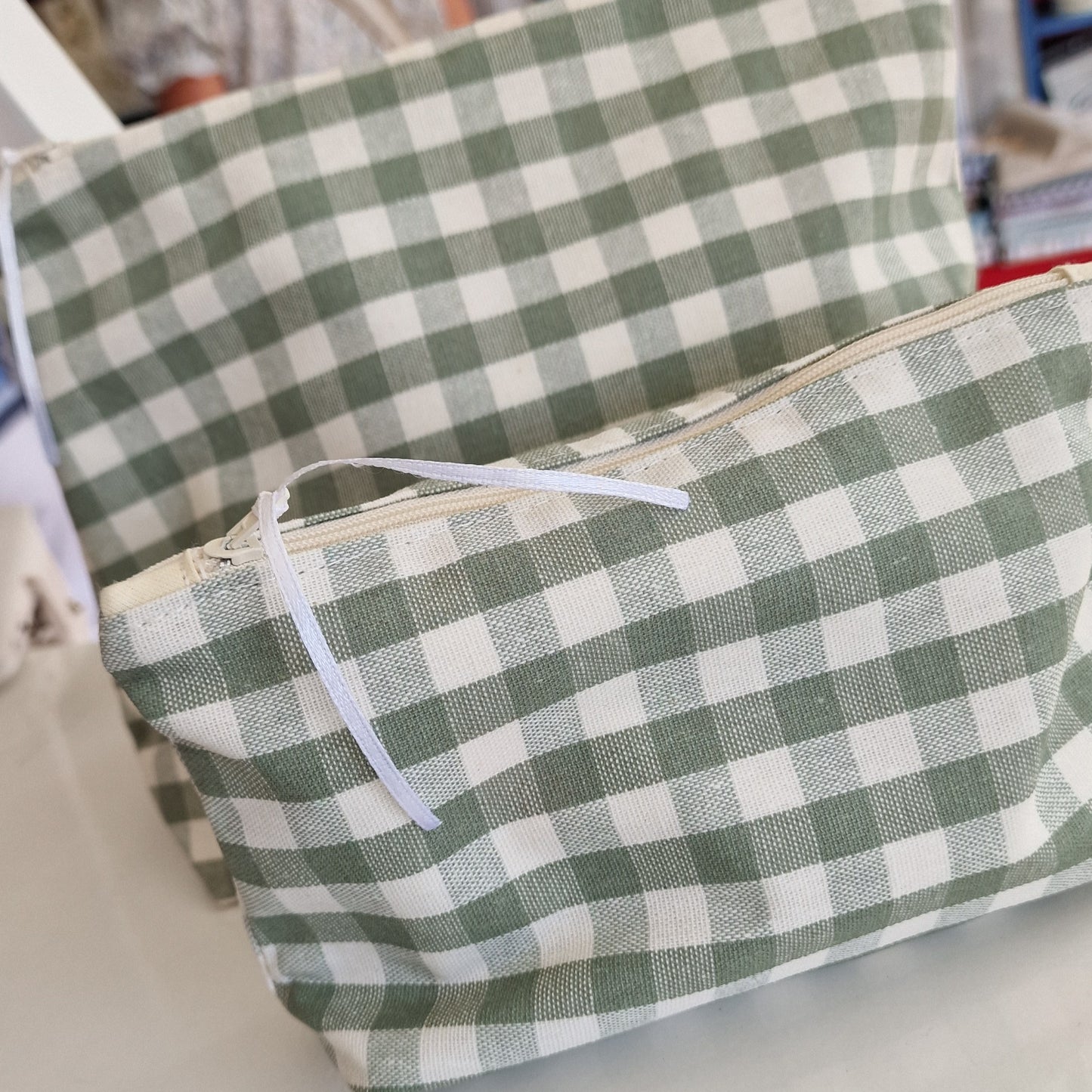 Cosmetic & Wash Bags - Green Gingham