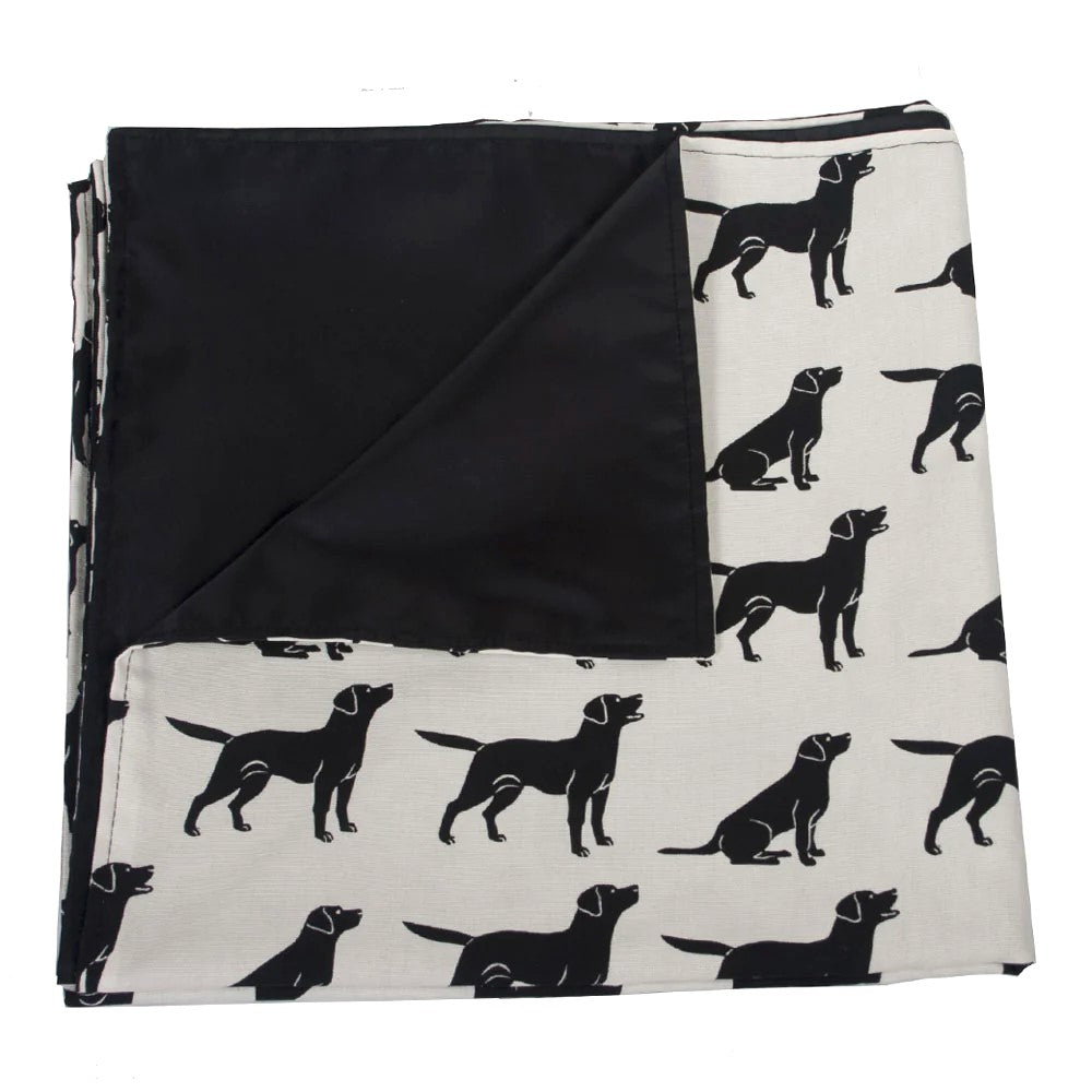 Black Labrador picnic rug folded up