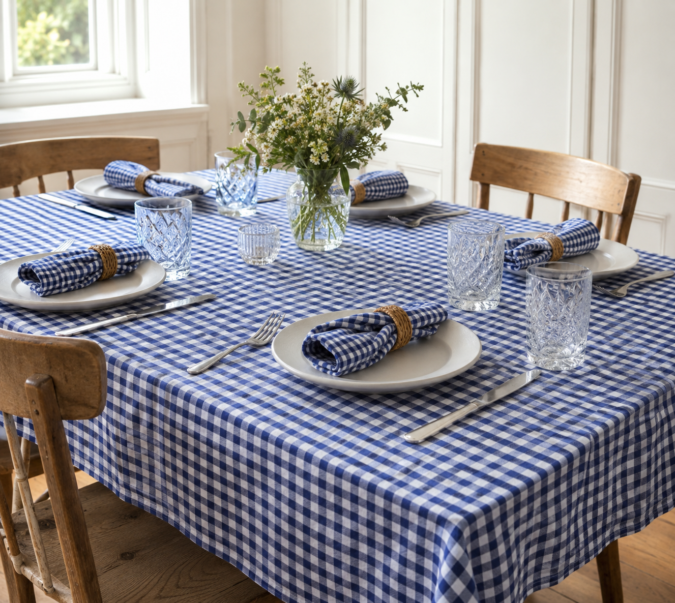 Tablecloth, Navy Gingham (wipe and wash) in 5 sizes