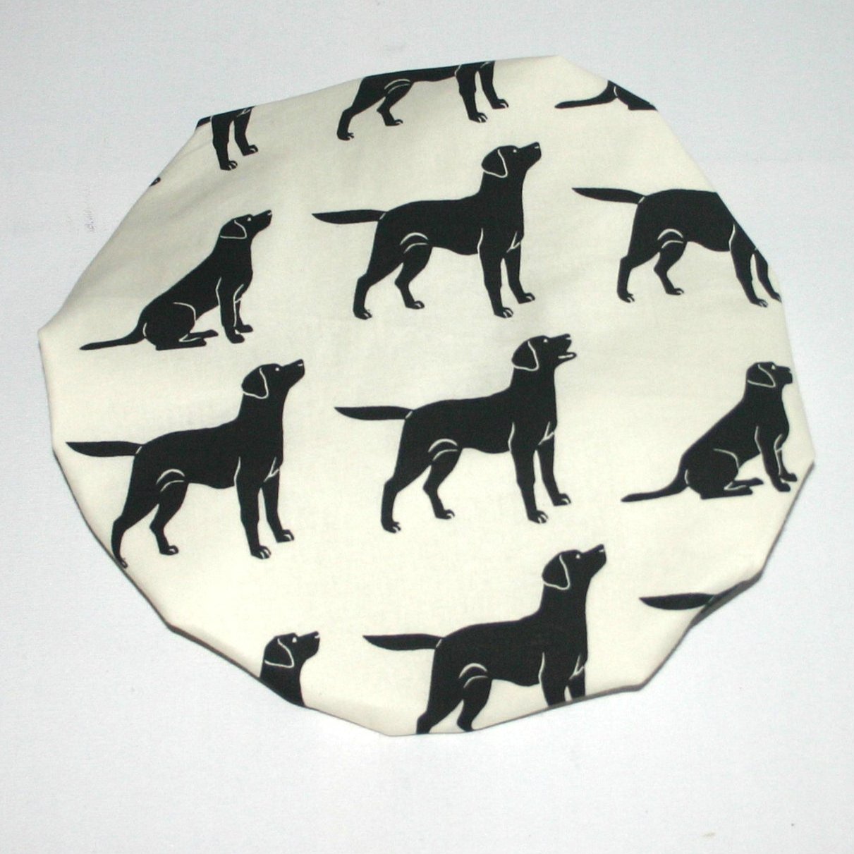Shower Hat black labrador on white background