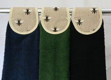 Load image into Gallery viewer, Hang ups, Kitchen towels, Bees with Green, Black or Navy Blue towel
