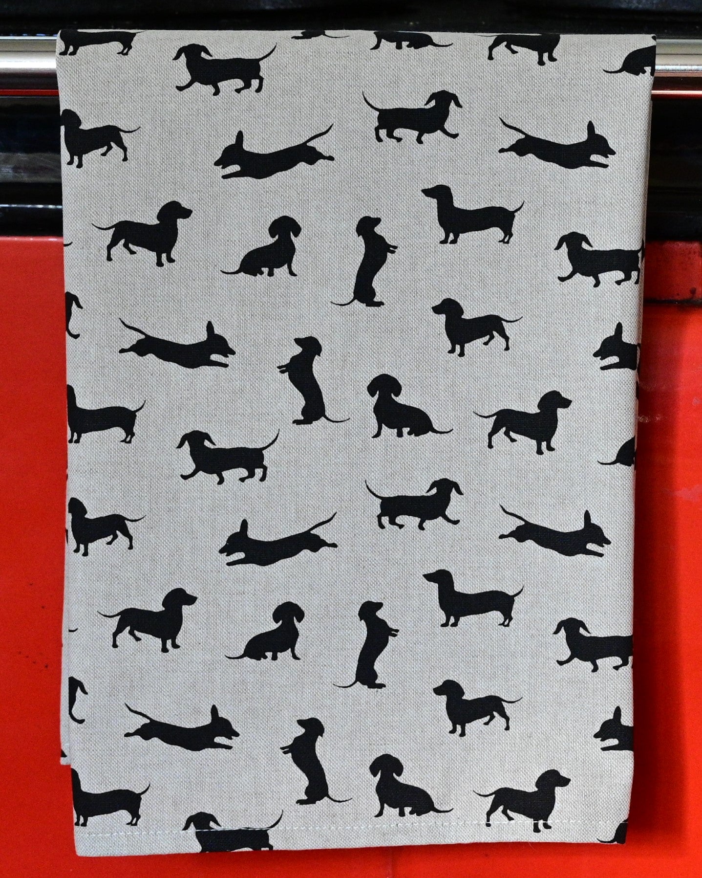 Cotton Tea Towel, Black Dachshund