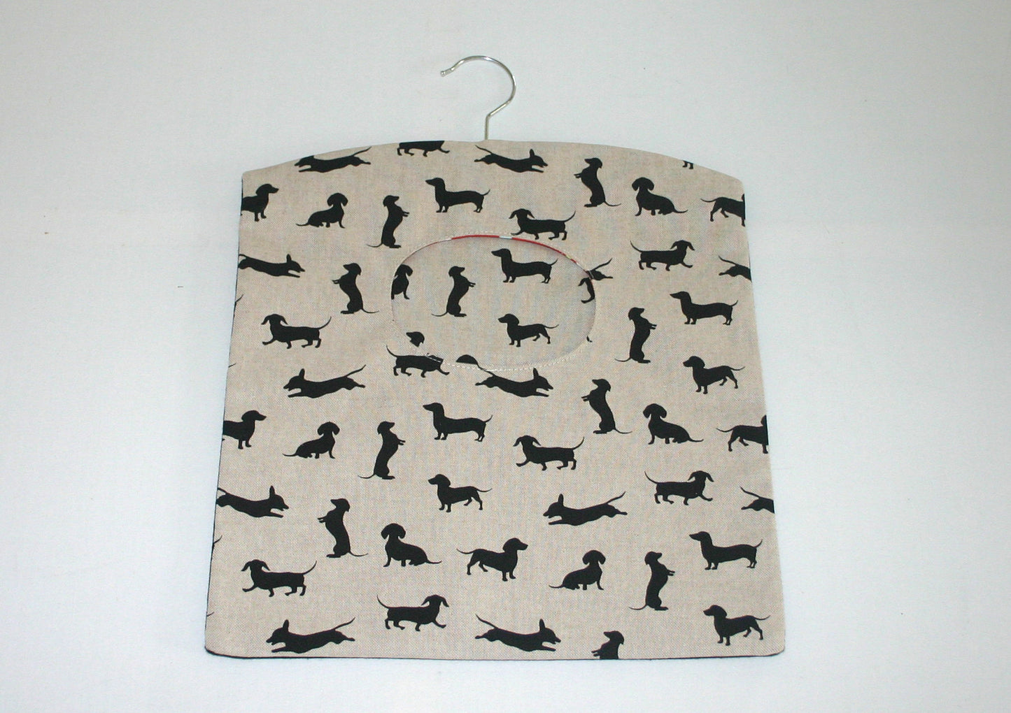 black dachshund peg bag on white background