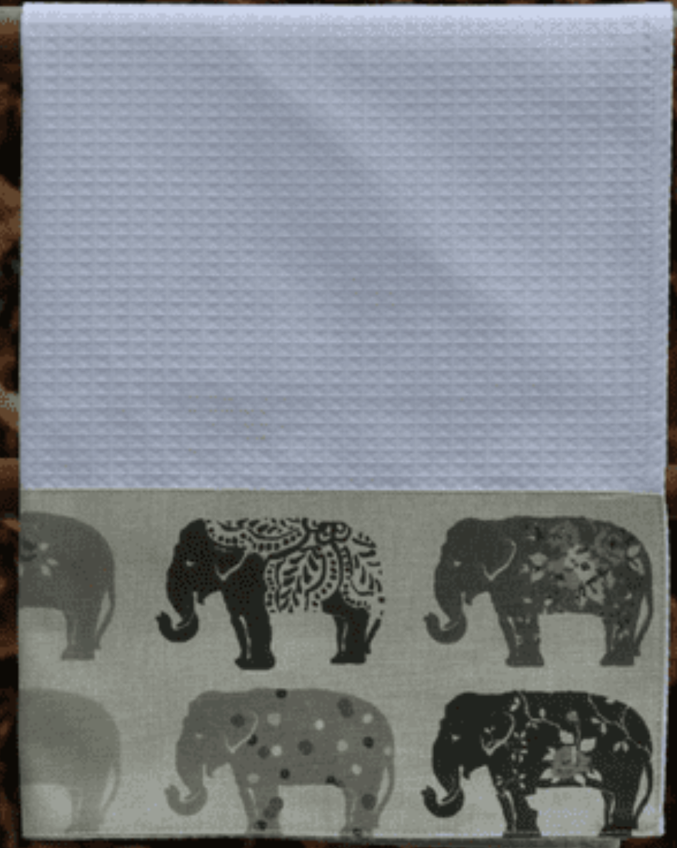 Waffle Hand Towel, Grey Elephants