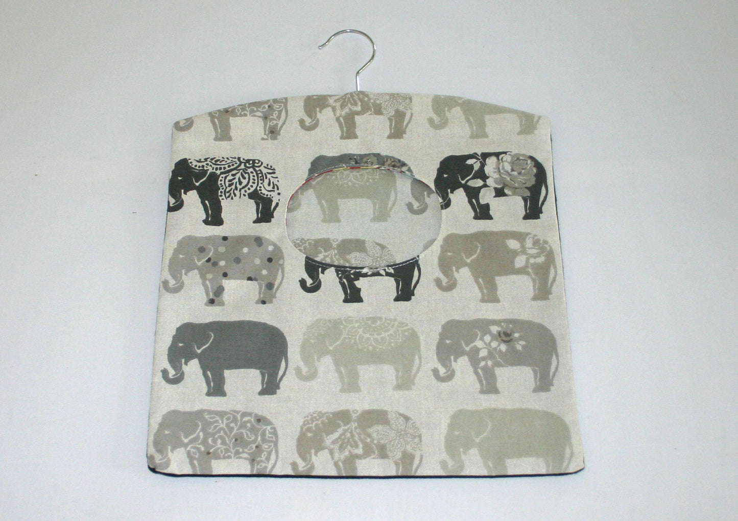 grey elephant peg bag on white background