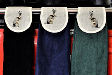 Load image into Gallery viewer, Hang ups, Kitchen towels, Hares with Black, Green or Navy Blue towel
