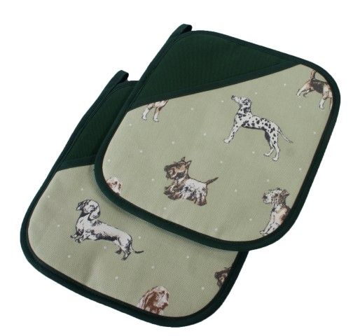 Oven Grippers, Dogs on Green (Pair)