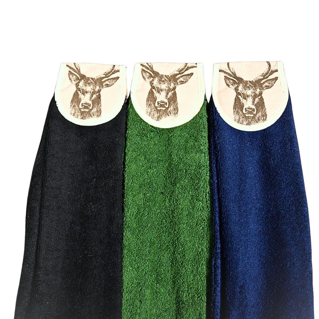 black, green and navy stag hang ups