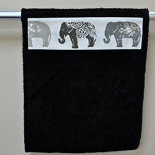 Load image into Gallery viewer, Hand Roller Towels, Grey Elephants, Black, Green or Navy Blue Towel
