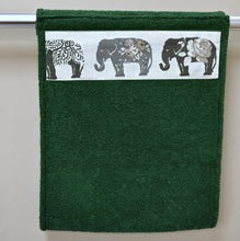 Load image into Gallery viewer, Hand Roller Towels, Grey Elephants, Black, Green or Navy Blue Towel
