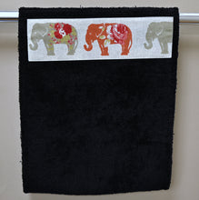 Load image into Gallery viewer, Hand Roller Towels, Spice Elephants, Black, Green or Navy Blue Towel
