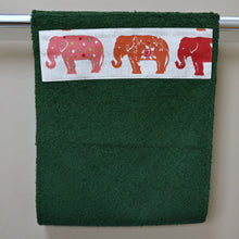 Load image into Gallery viewer, Hand Roller Towels, Spice Elephants, Black, Green or Navy Blue Towel
