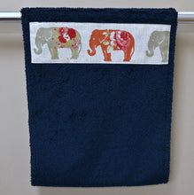 Load image into Gallery viewer, Hand Roller Towels, Spice Elephants, Black, Green or Navy Blue Towel
