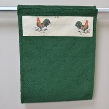 Load image into Gallery viewer, Hand Roller Towels, Cockerels, Black, Green or Navy Blue Towel
