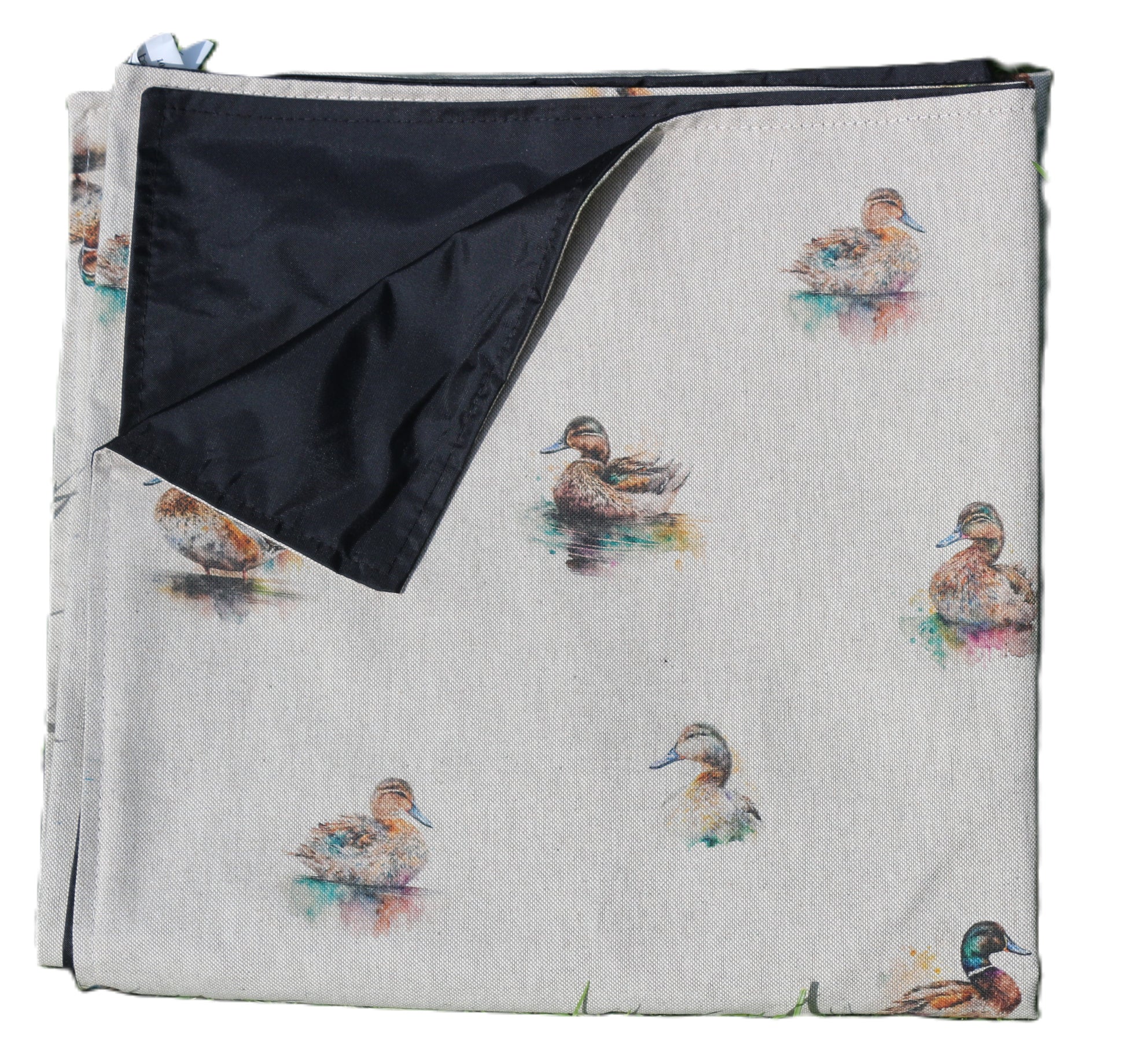 duck design picnic rug folded up