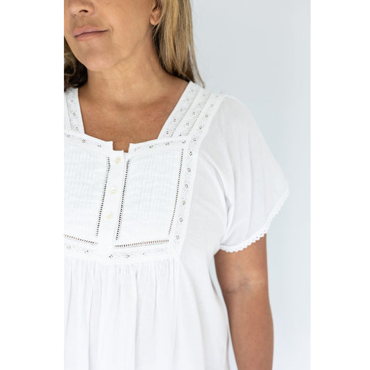 close up of bodice and sleeve modelled