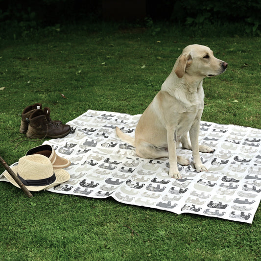grey elephant picnic rug lifestyle in park