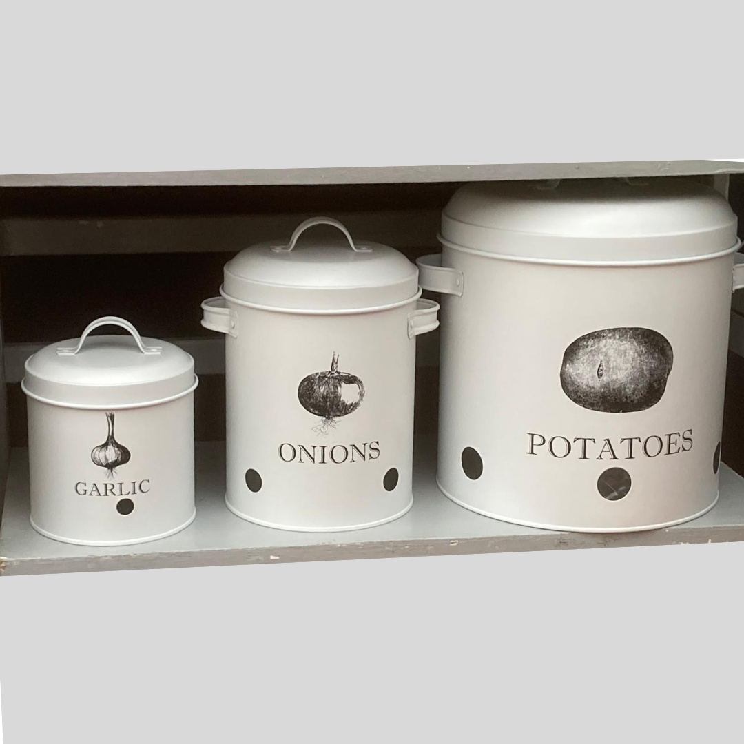 set of 3 vegetable storage tins