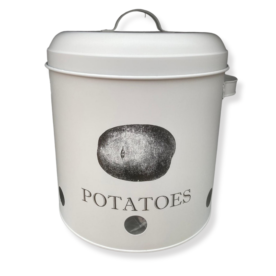 potatoes vegetable storage tin