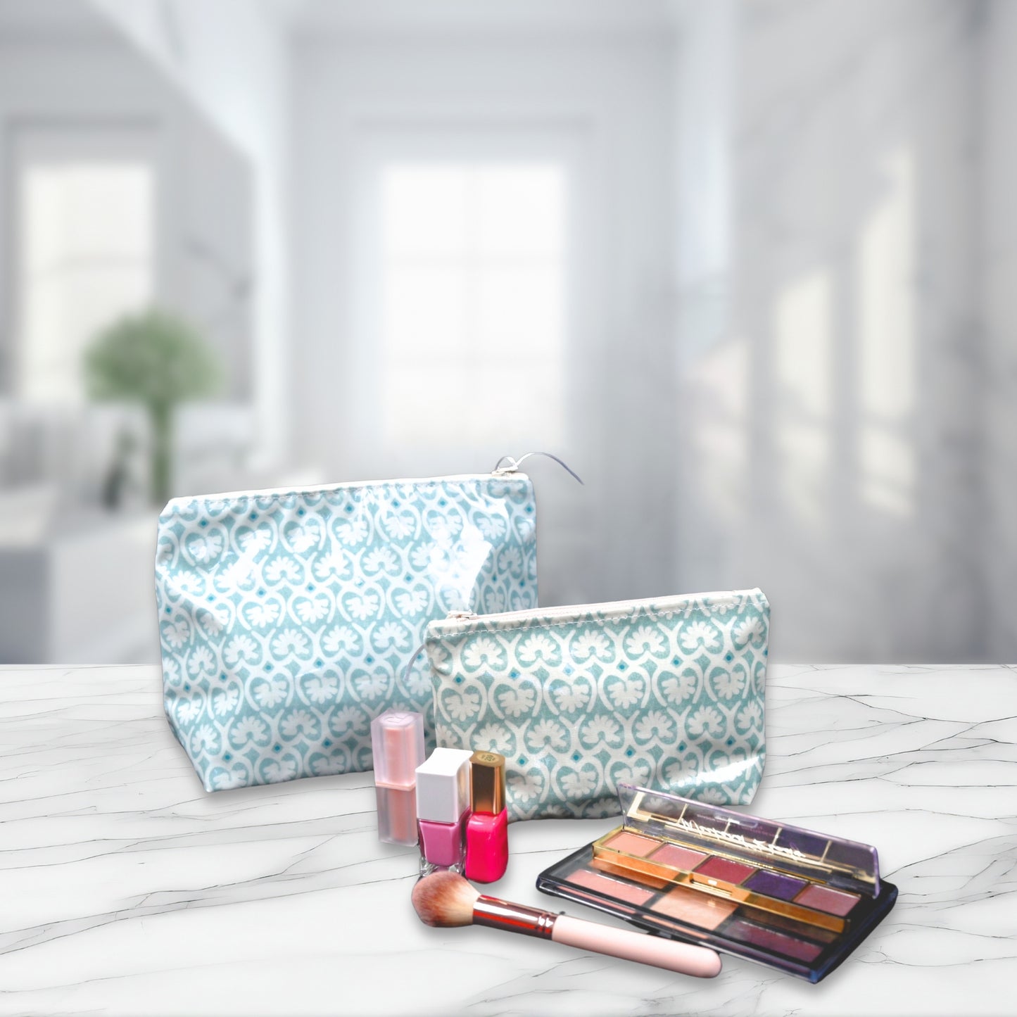 Cosmetic & Wash Bags - Green Lotus