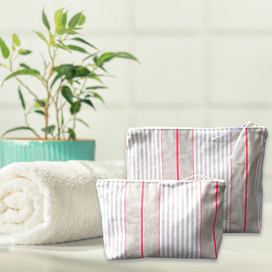Cosmetic & Wash Bags - Red Stripes