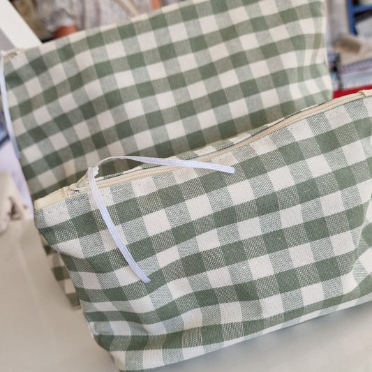 Cosmetic & Wash Bags - Green Gingham