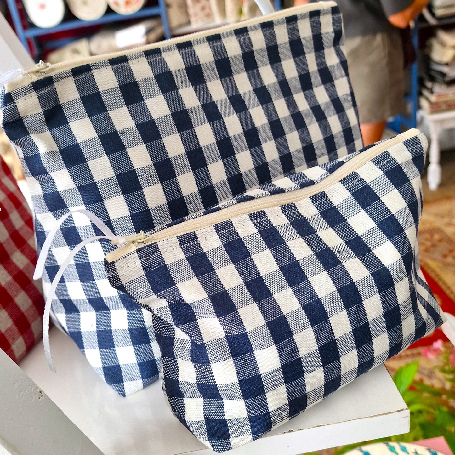 Cosmetic & Wash Bags - Navy Gingham