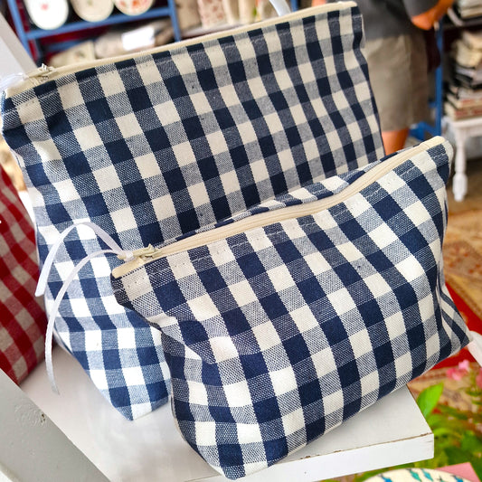Cosmetic & Wash Bags - Navy Gingham