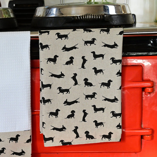 Cotton Tea Towel, Black Dachshund