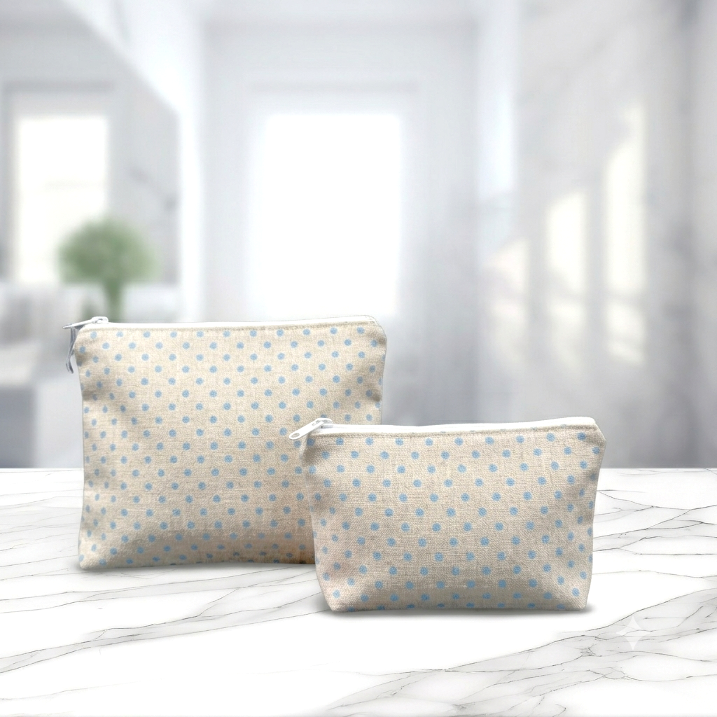 Cosmetic & Wash Bags - Duck Egg Spot