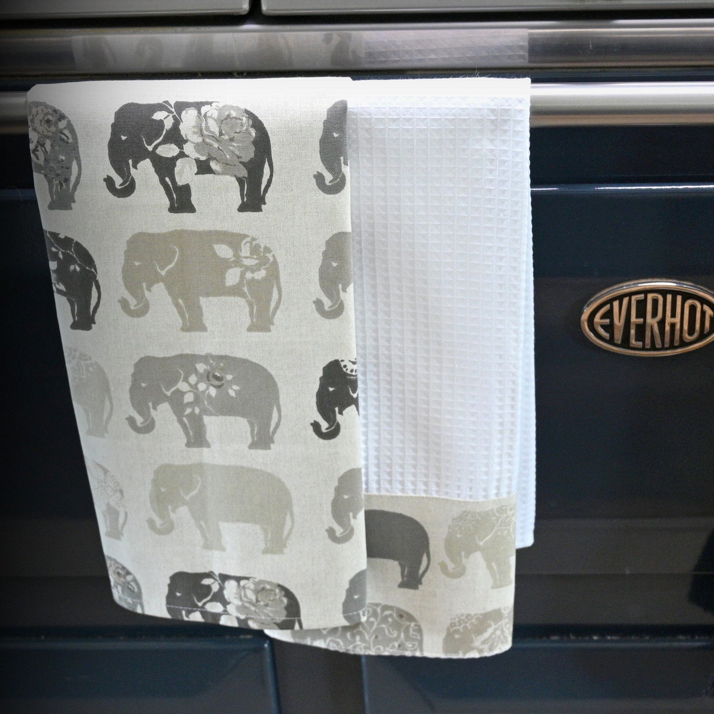 Cotton Tea Towel, Grey Elephant