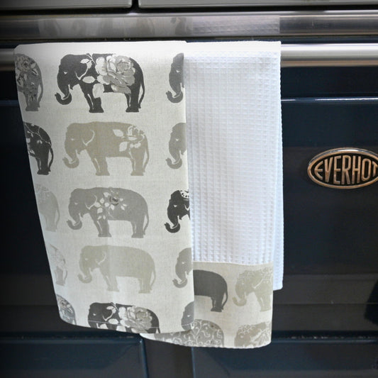 Cotton Tea Towel, Grey Elephant