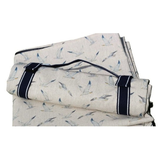 seagulls picnic rug rolled up with strap
