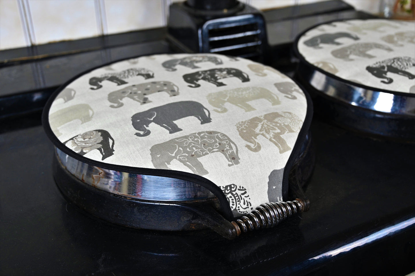 Magnetic Aga Tops, Range/Hob Covers, Grey Elephants (pair)