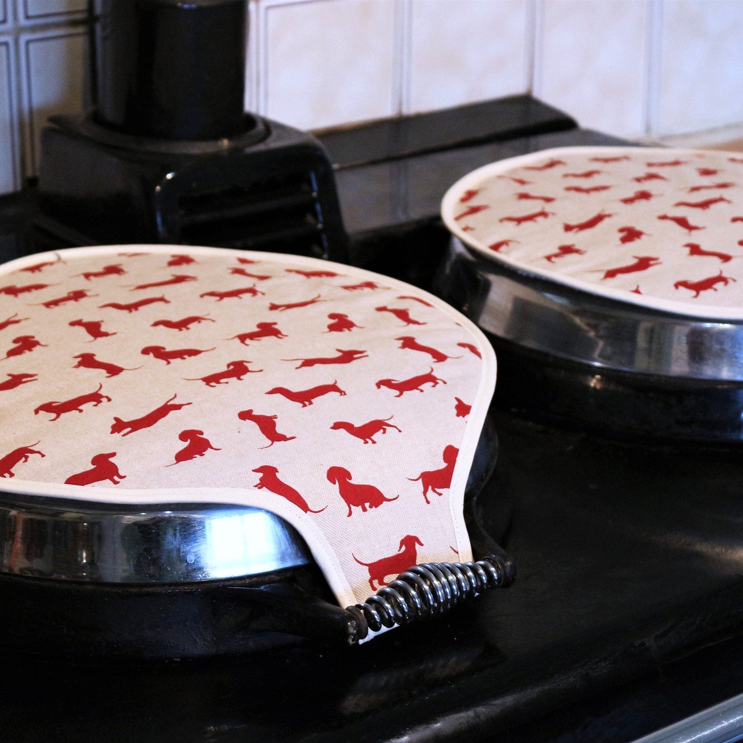 Magnetic Aga Tops, Range/Hob covers, Red Dachshund (pair)