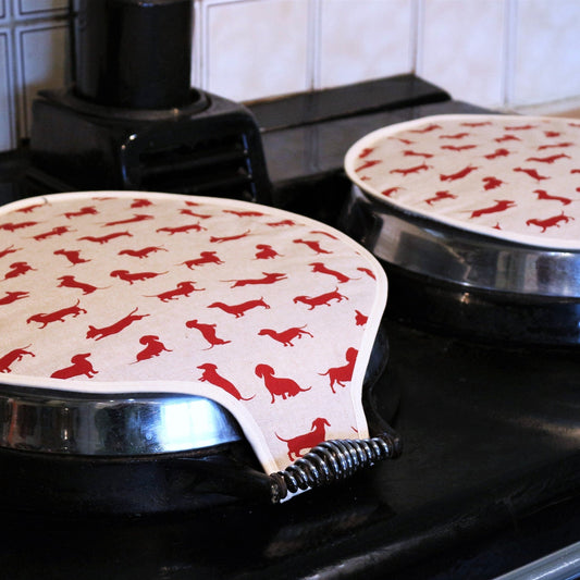 Magnetic Aga Tops, Range/Hob covers, Red Dachshund (pair)