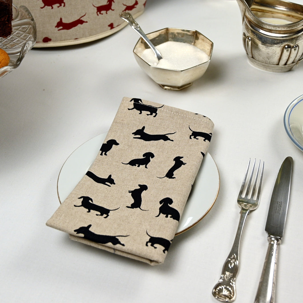 Napkins x 4, Black Dachshund
