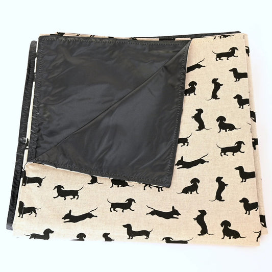 black dachshund picnic rug folded up
