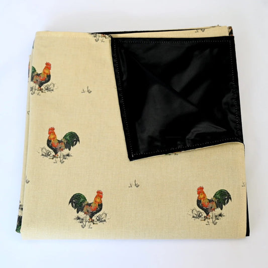 cockerel picnic rug folded up