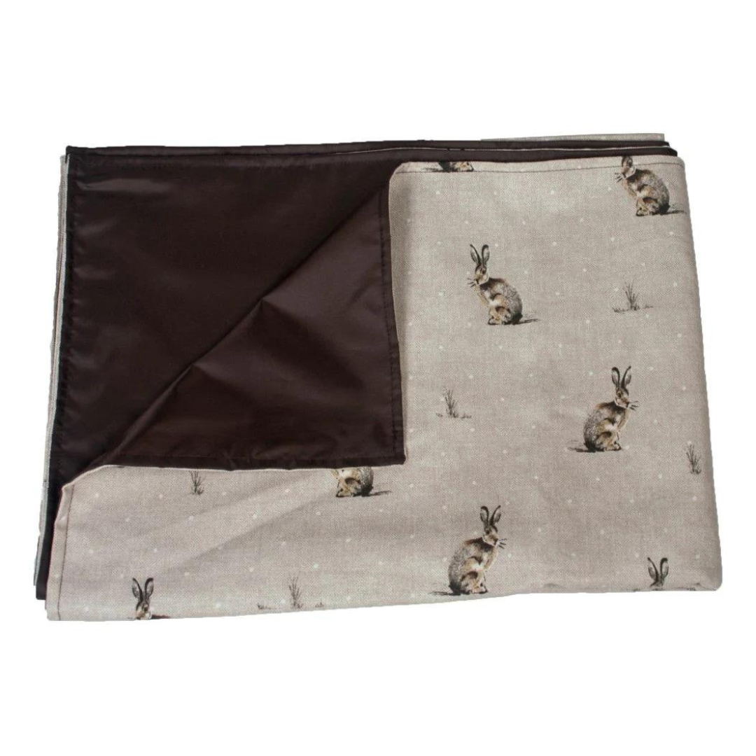 hares picnic rug folded up