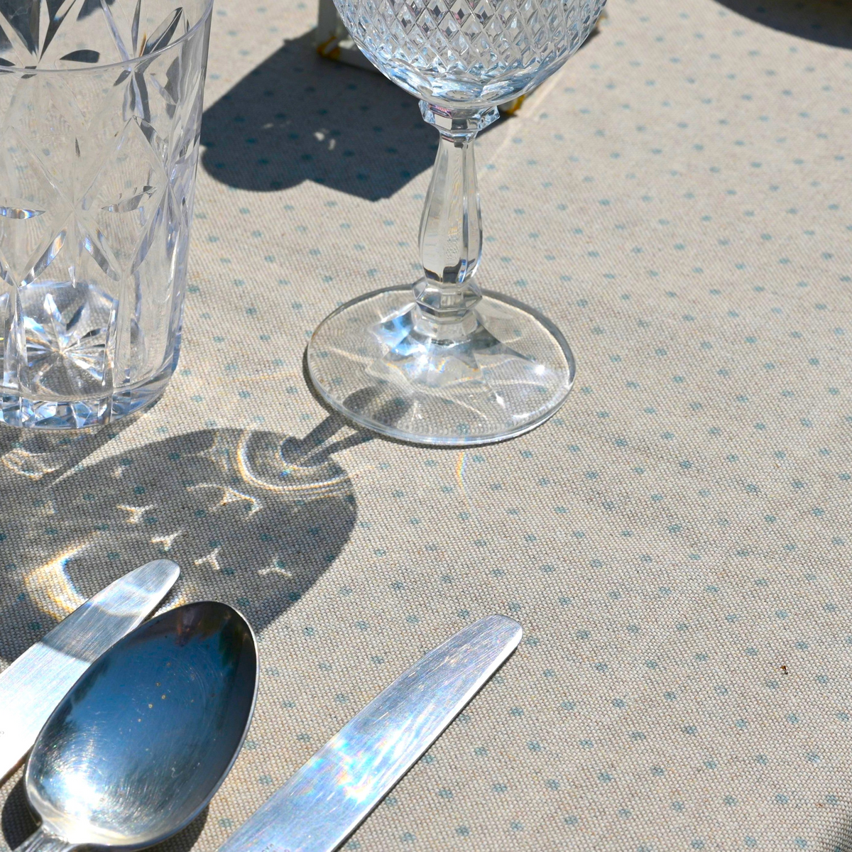 Tablecloth, Duck Egg Spot (wipe and wash)