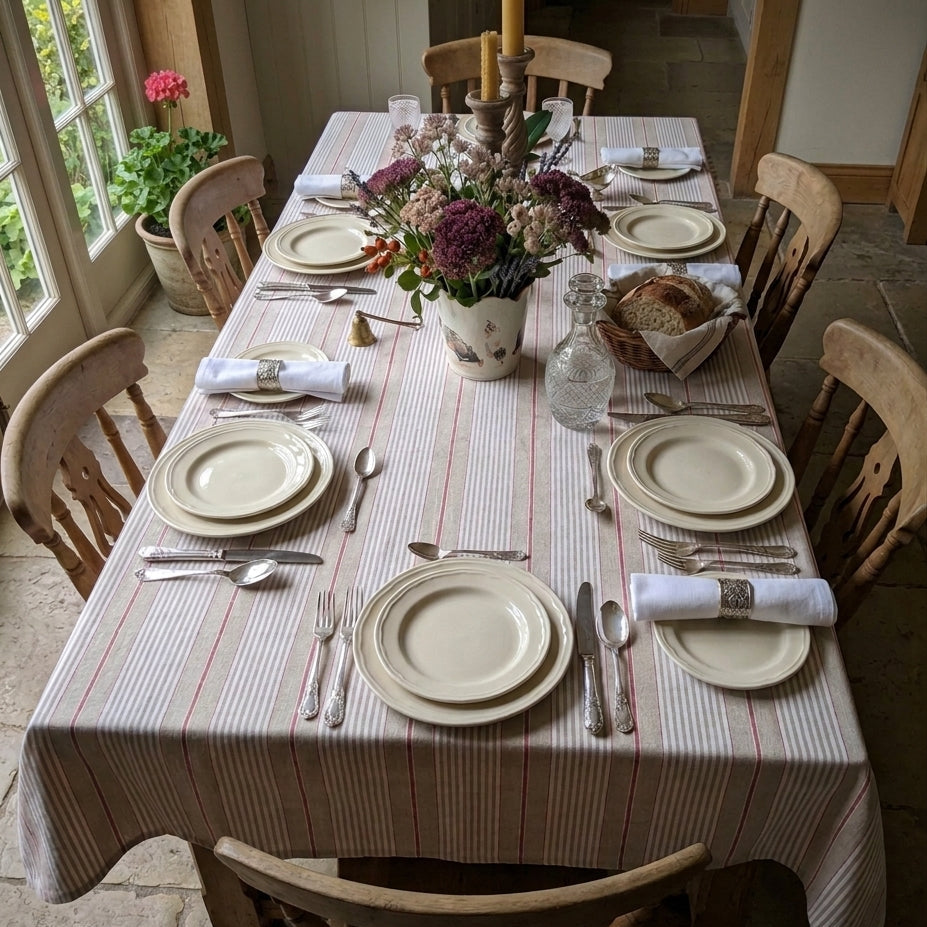 Tablecloth, French Red Stripe (wipe and wash) in 5 sizes