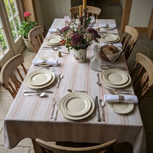 Tablecloth, French Red Stripe (wipe and wash) in 5 sizes
