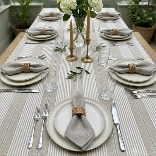 Tablecloth, French Green Stripe (wipe and wash) in 5 sizes