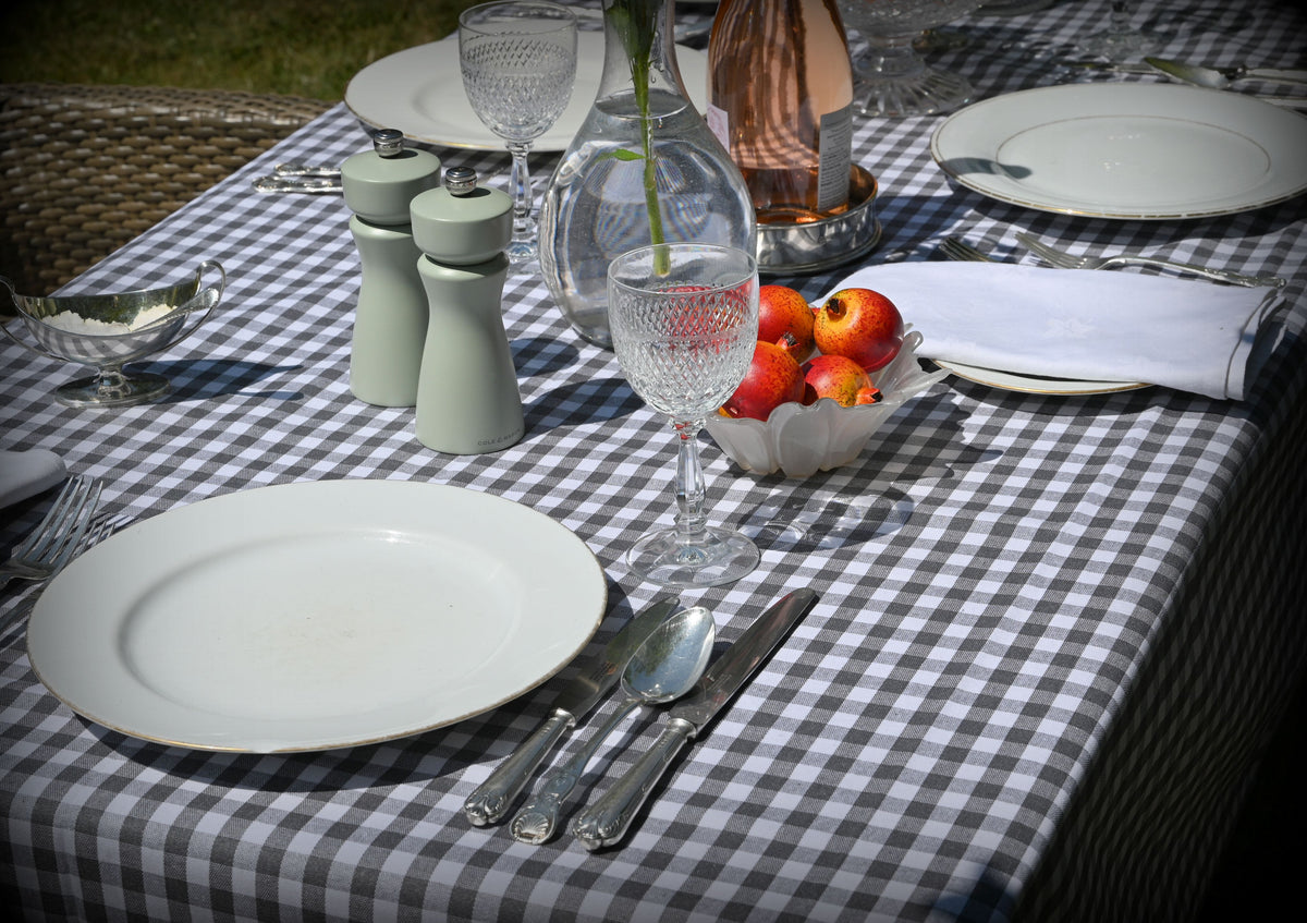 Tablecloth, Grey Gingham (wipe and wash) in 5 sizes