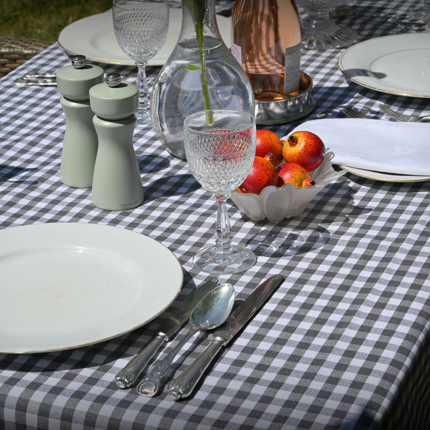 Tablecloth, Grey Gingham (wipe and wash) in 5 sizes